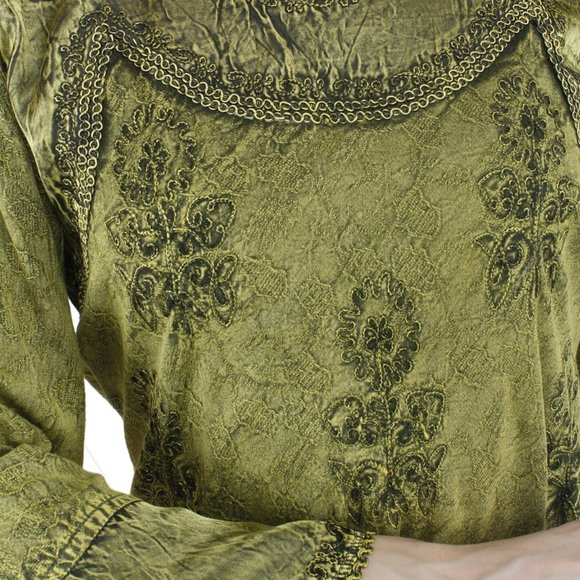 LIME GREEN VICTORIAN FLOUNCING TRUMPET STYLE TUNIC TOP - Picture 4 of 5